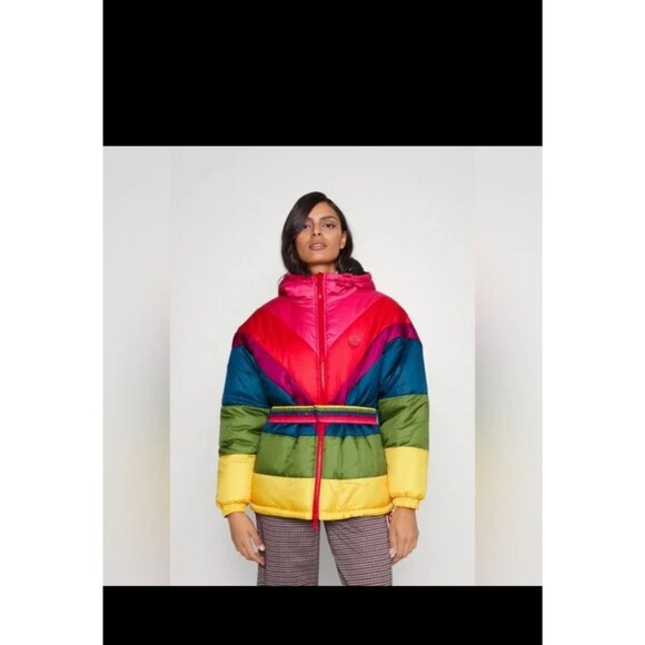 Farm Rio Jackets & Blazers - FARM Rio Cerrado Sky Reversible Puffer Jacket Black & White Rainbow Size S